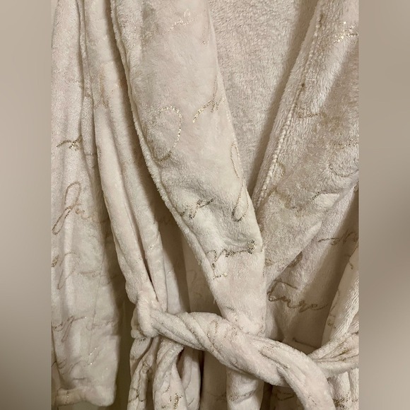 Juicy Couture Plush White Script Robe S/M Cozy Belted Lounge Sleepwear - Picture 4 of 8